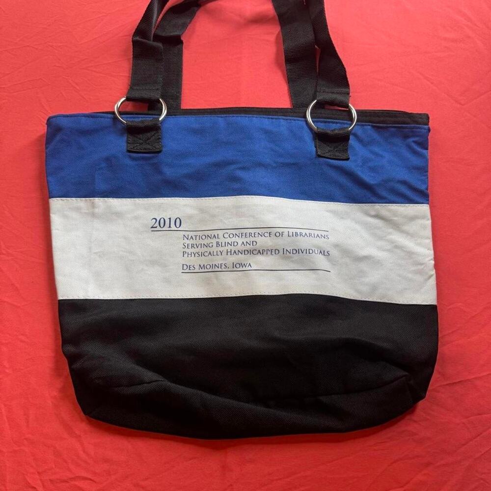 Blue black and white 2010 National Conference of Librarians Small tote bag.